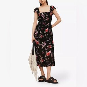 All Saints Women’s Floral Fruit Printed Midi Maxi Crepe Dress Size 6 Small